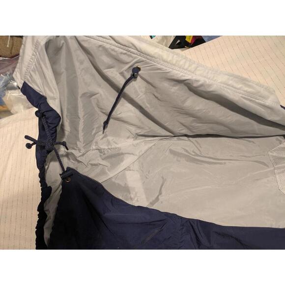 Champion Navy Blue Lightweight Windbreaker Jacket Nylon Mens Medium Rolled Hood - Picture 9 of 12